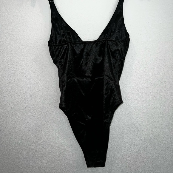 SOLD!! BLACK SATIN BODYSUIT - Picture 2 of 3